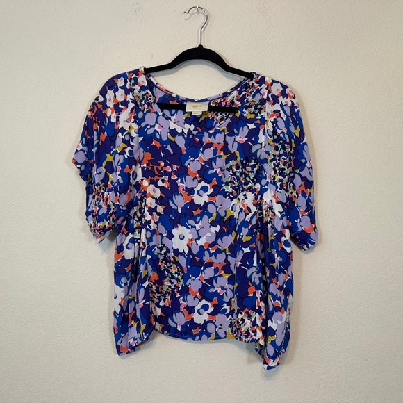 ANTHROPOLOGIE - MAEVE - Milla Blue Floral Blouse Dolman Spring - Picture 2 of 5